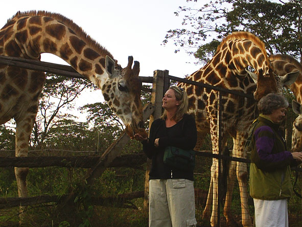Maureen Stover - meeting the locals at Giraffe Centre, Nairobi